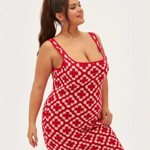 Cider Retro Floral Knit Dress & Cardigan